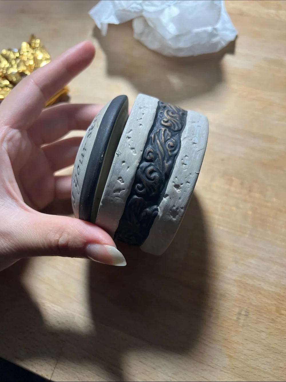 Round Ceramic Trinket Box with Script Lid